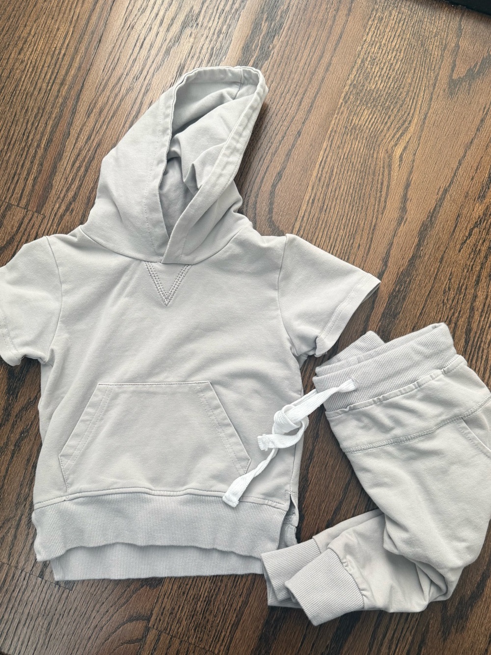 Little Bipsy Light Gray Short Sleeve Hoodie & Jogger Set